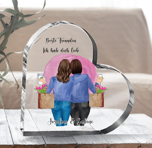 Beste Freundin Herz Glasaufsteller