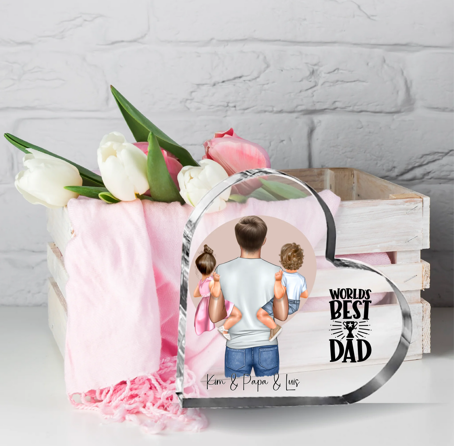 Papa & 1-2 Kinder Herz Glasaufsteller