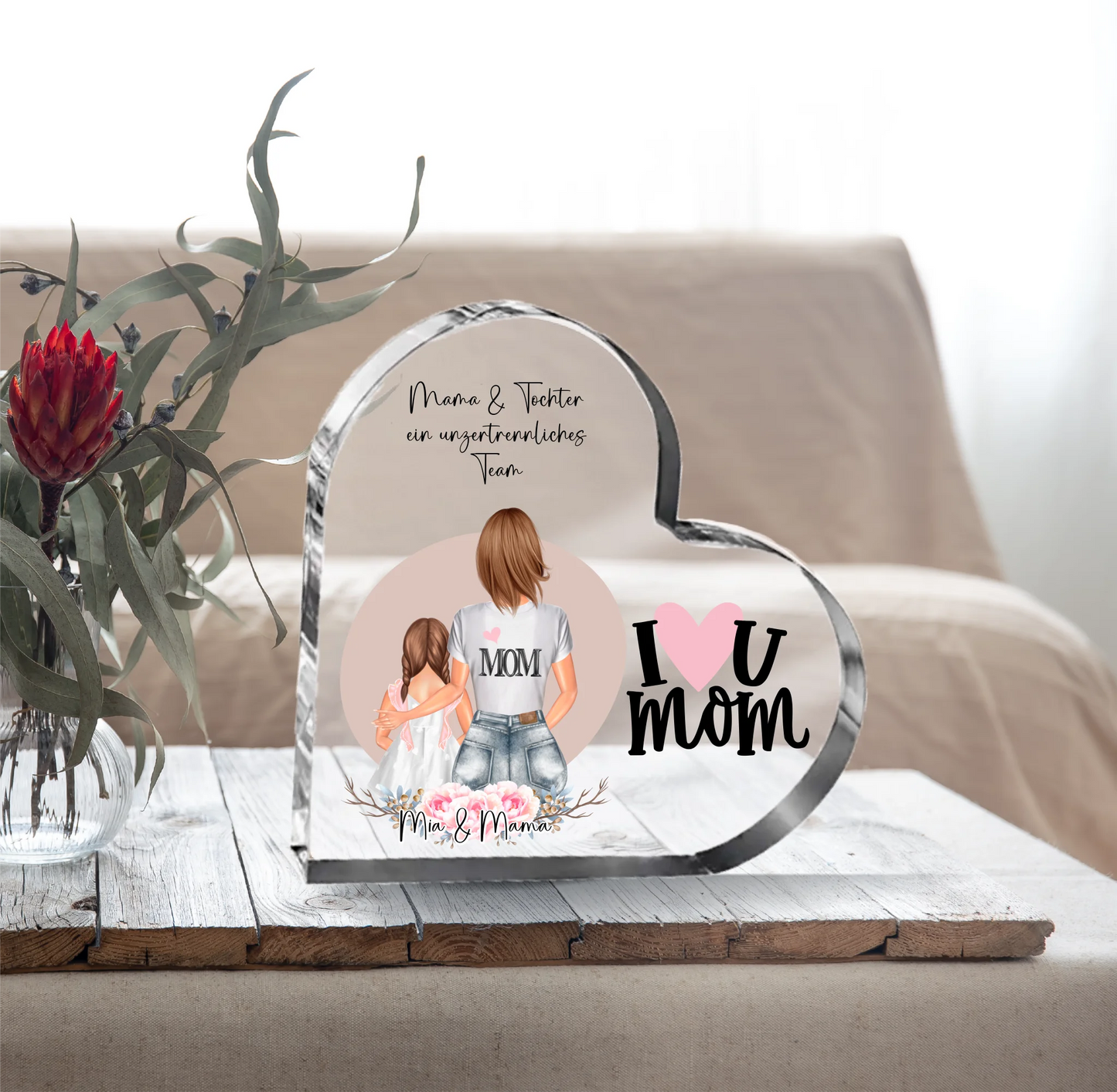 Mama & Kind Herz Glasaufsteller