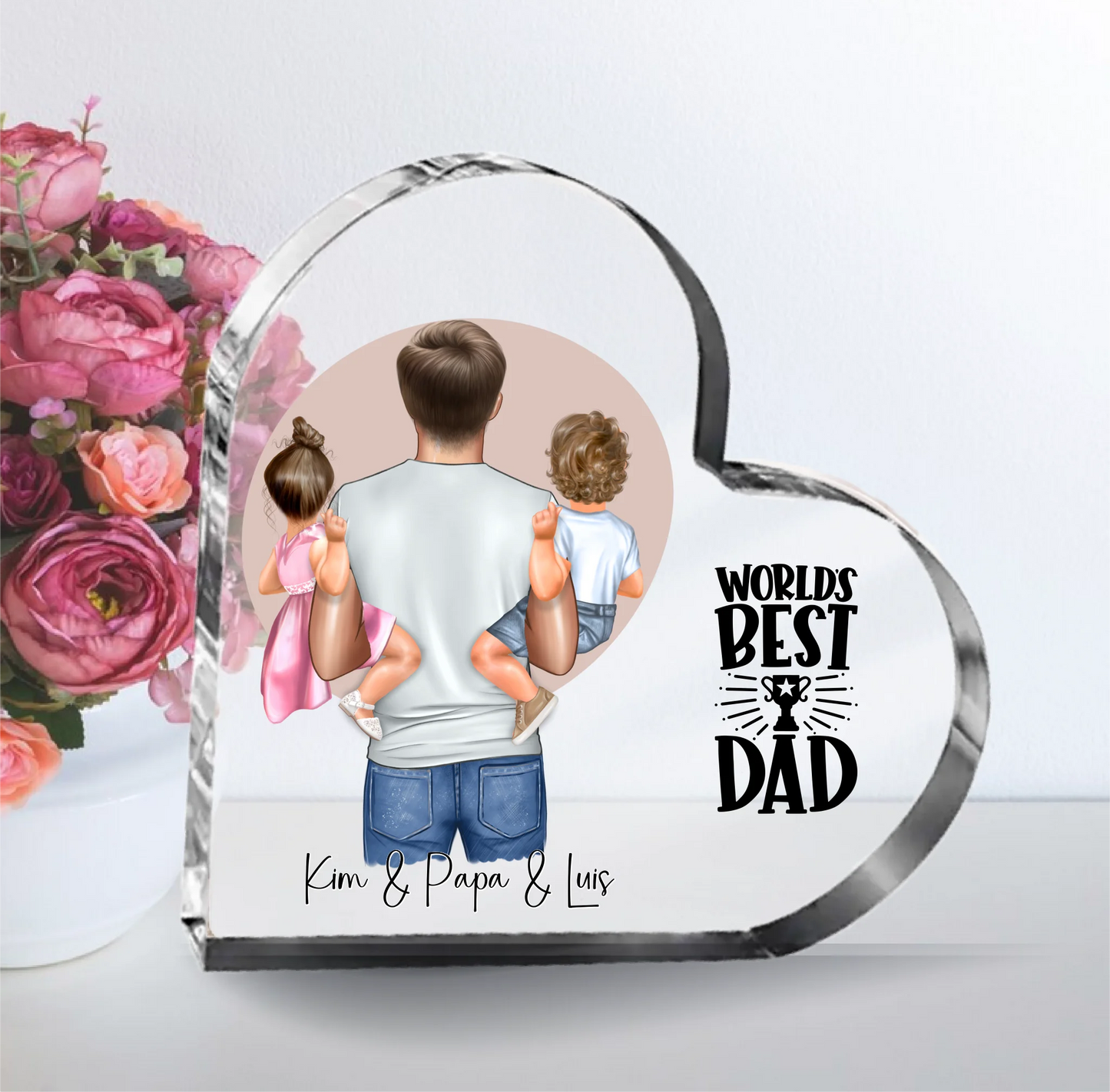 Papa & 1-2 Kinder Herz Glasaufsteller
