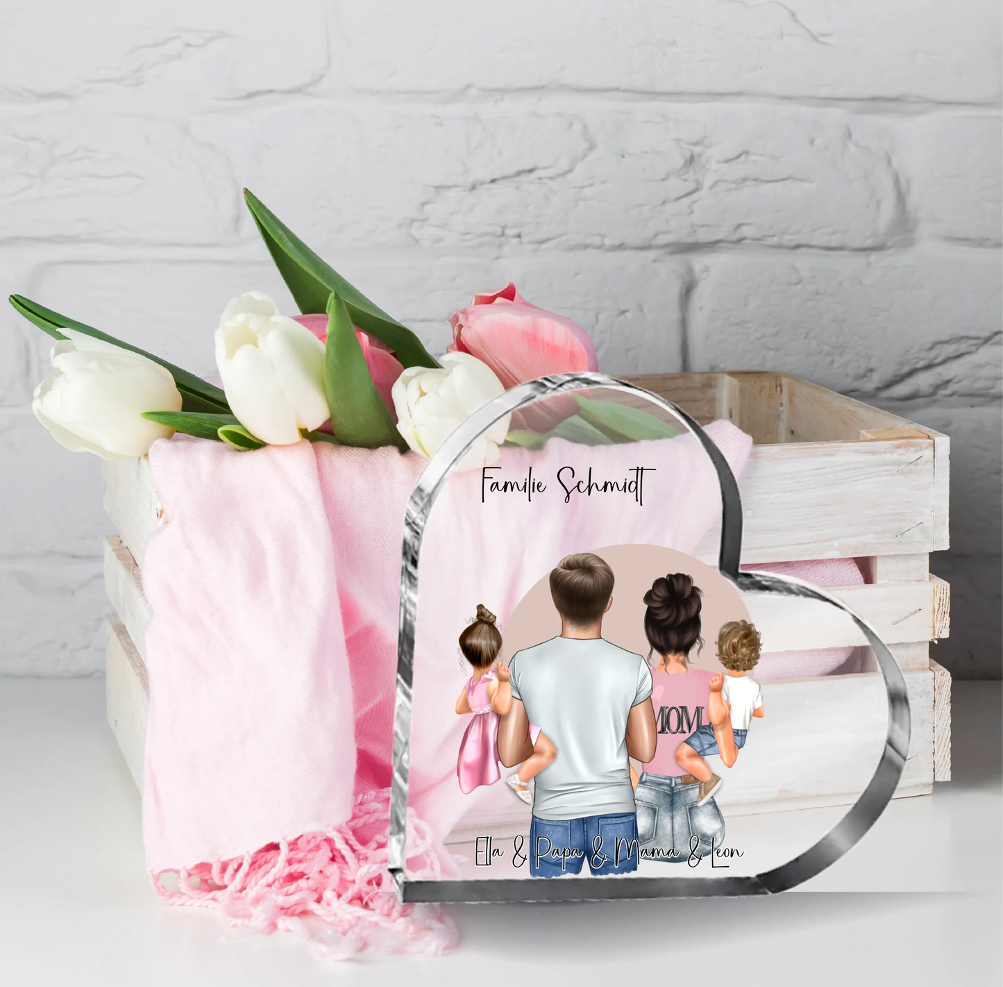 Familie Herz Glasaufsteller