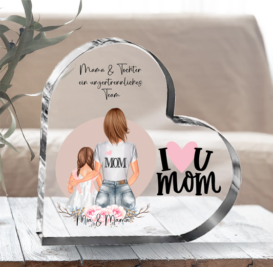 Mama & Kind Herz Glasaufsteller
