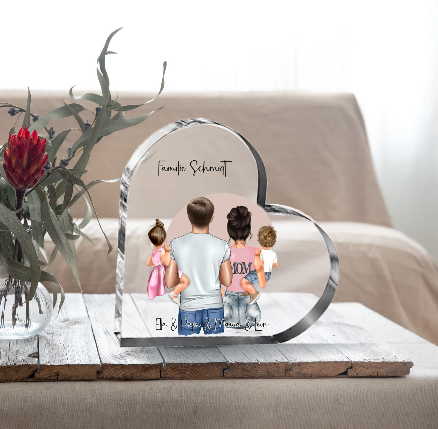 Familie Herz Glasaufsteller