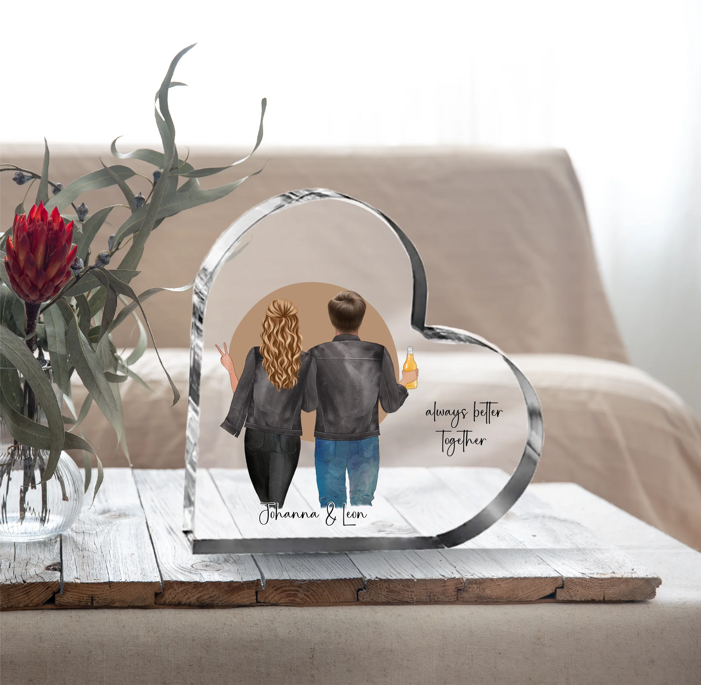 Bester Freundin & Beste Freundin Herz Glasaufsteller