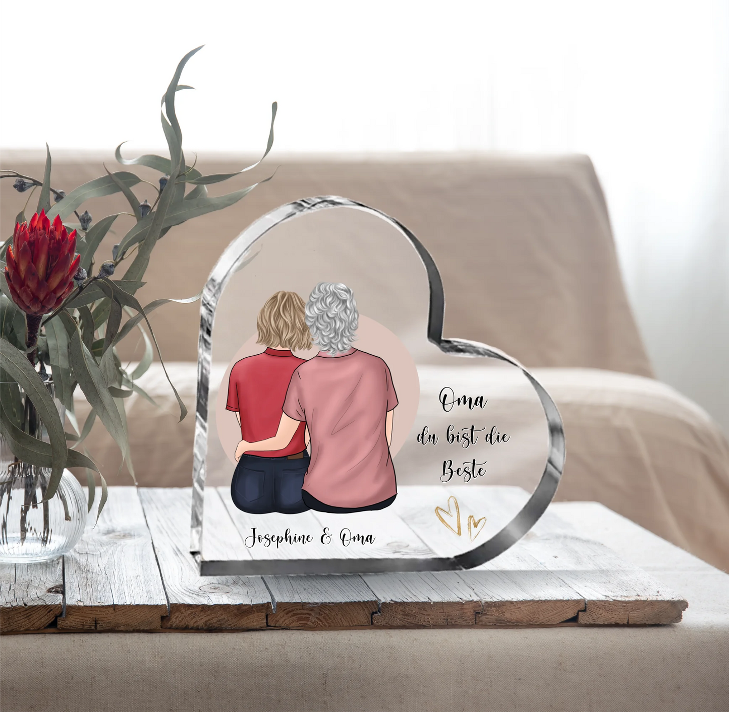 Oma & Enkelin Herz Glasaufsteller