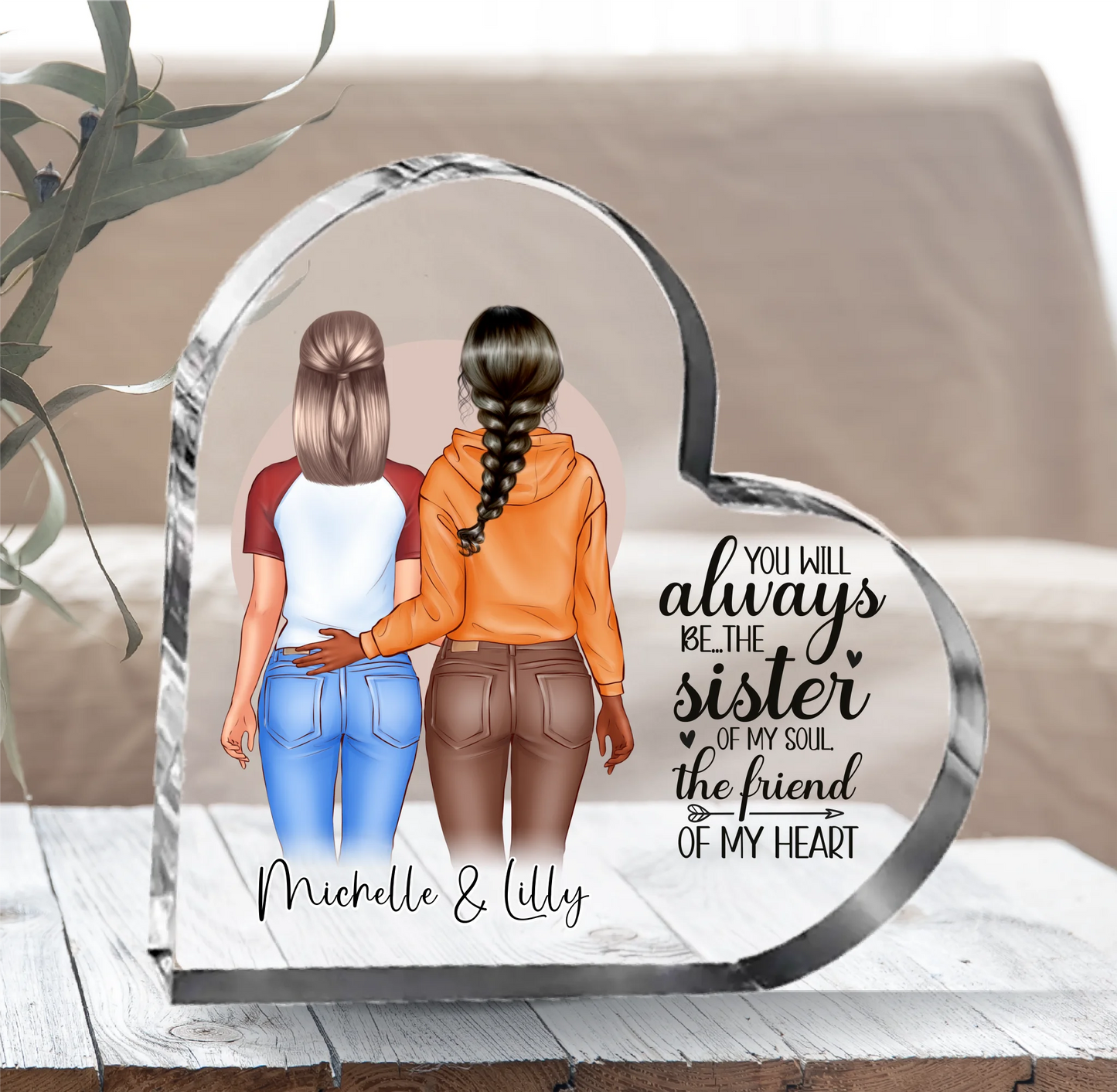 2-3 Beste Freundinnen Herz Glasaufsteller