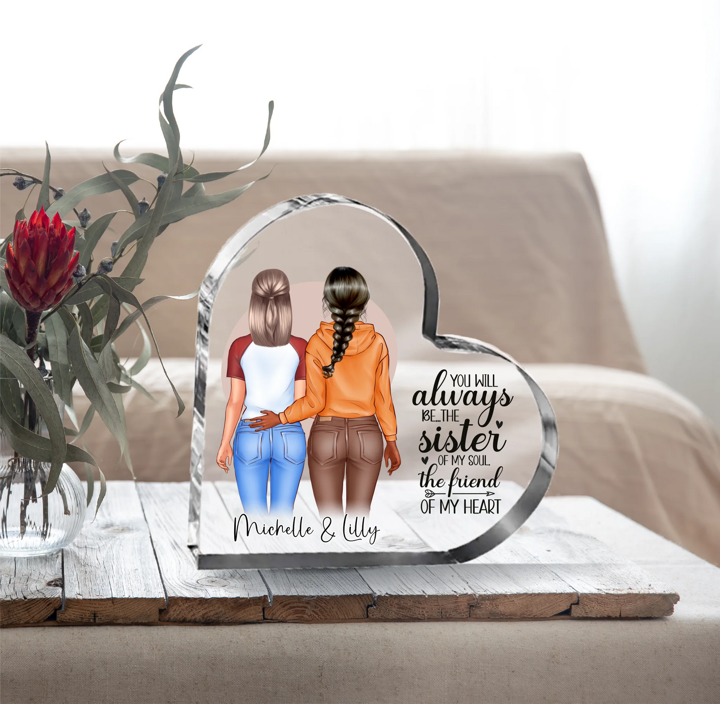 2-3 Beste Freundinnen Herz Glasaufsteller