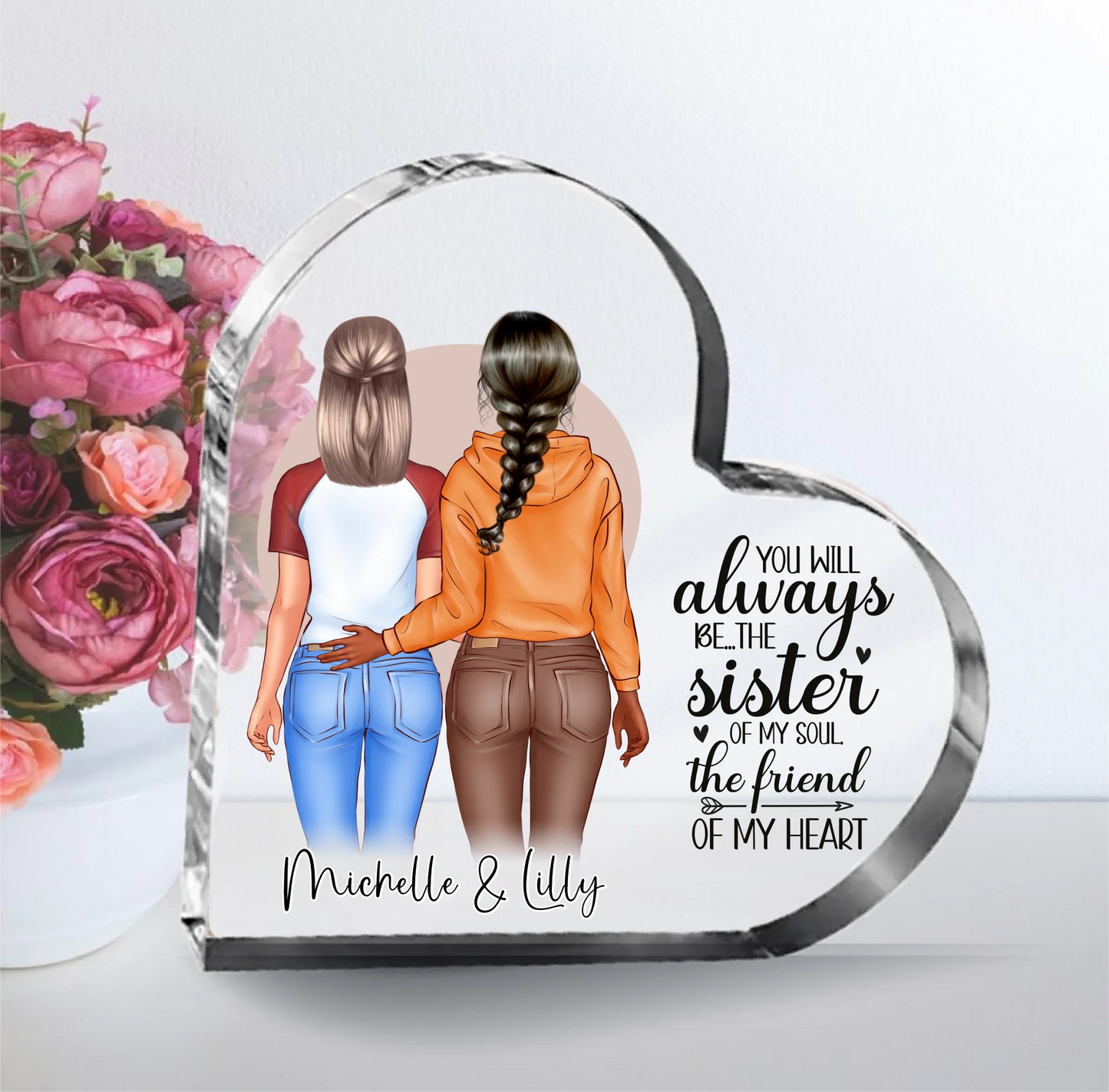 2-3 Beste Freundinnen Herz Glasaufsteller