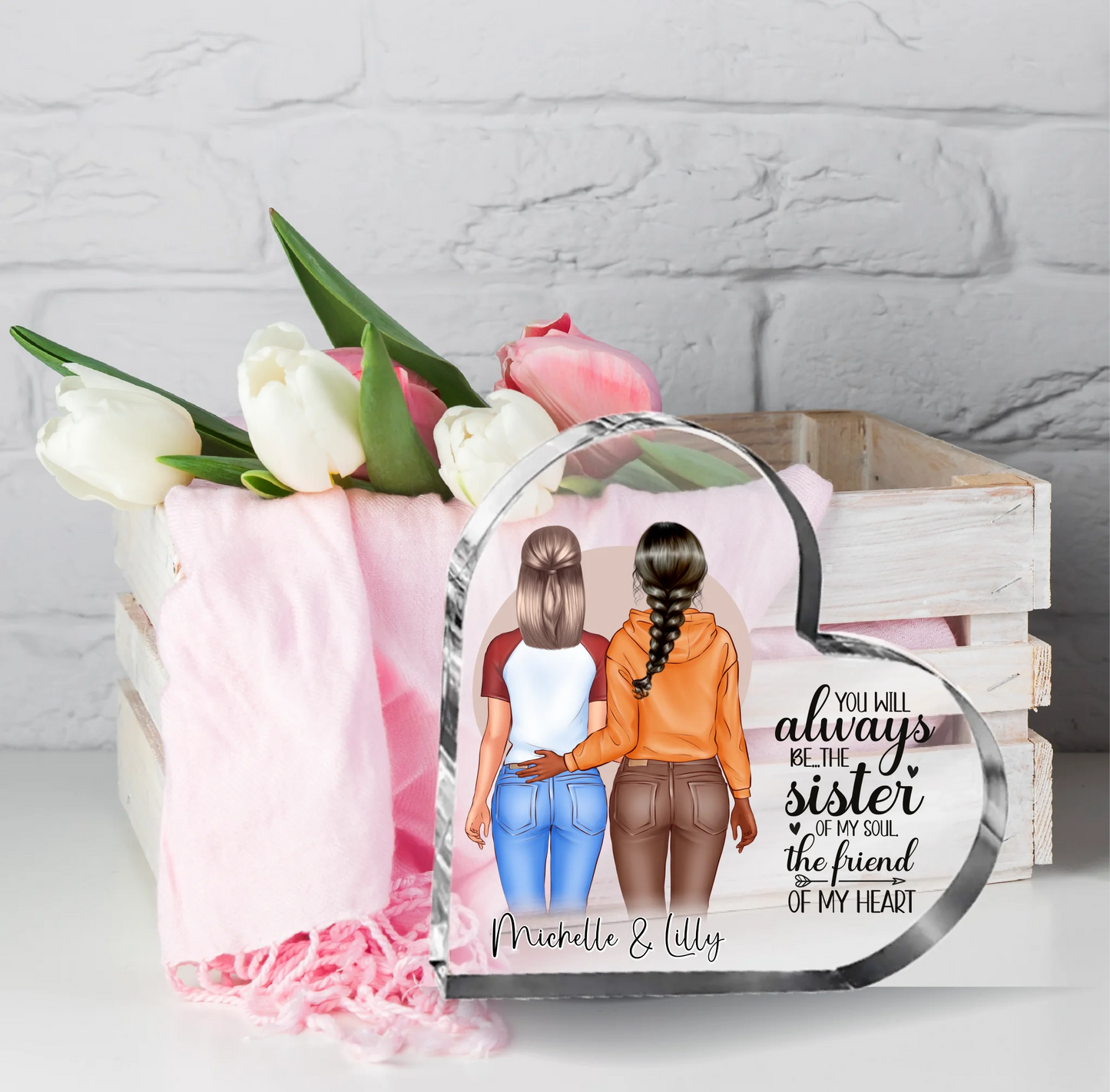 2-3 Beste Freundinnen Herz Glasaufsteller