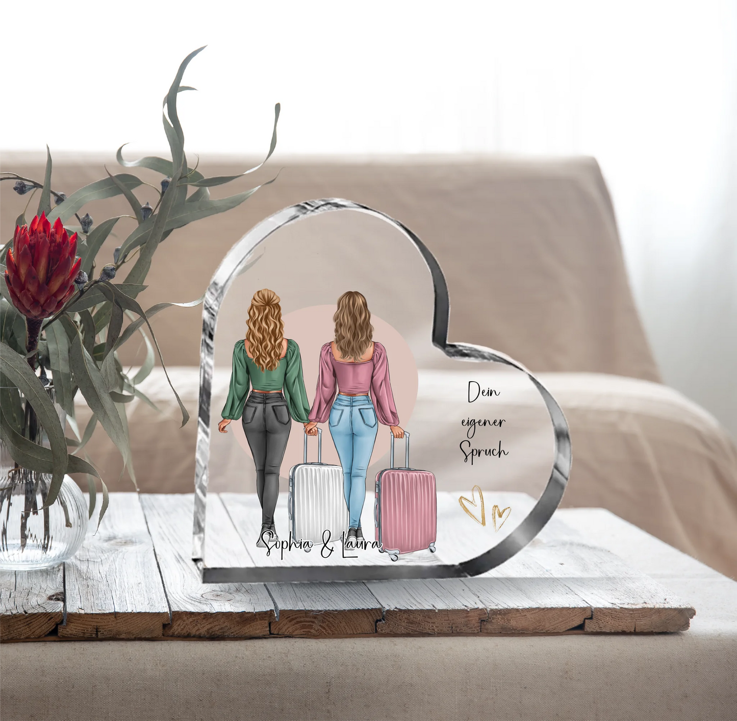 1-2 Personen Reise Freundin Herz Glasaufsteller