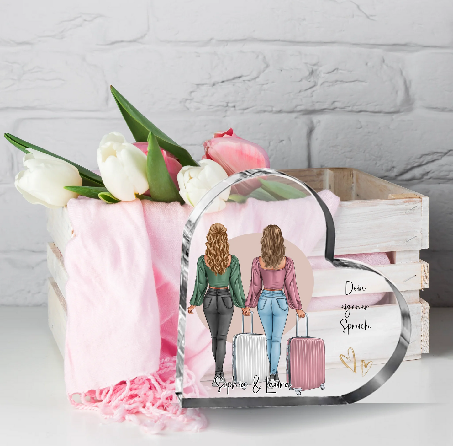 1-2 Personen Reise Freundin Herz Glasaufsteller