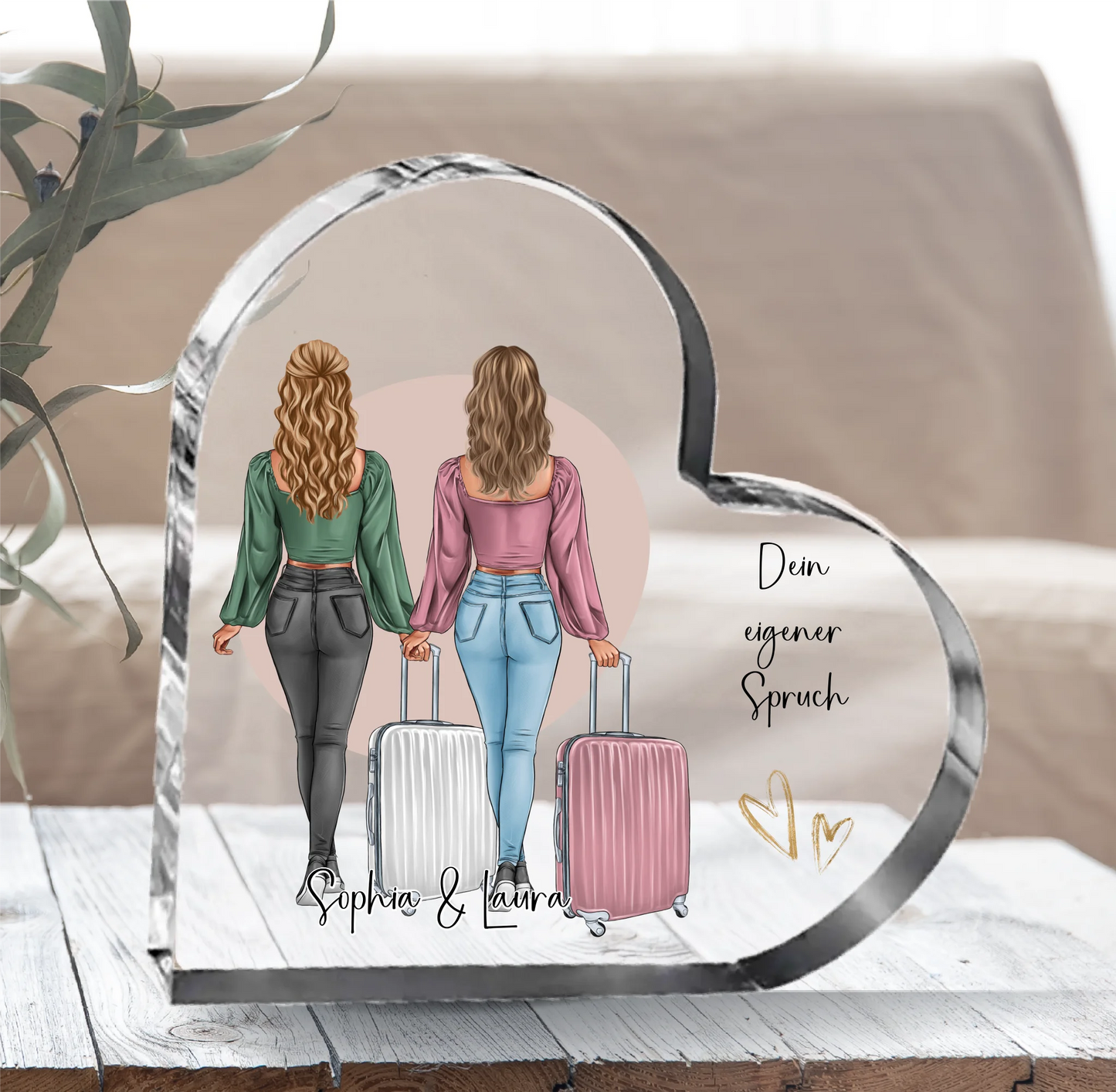 1-2 Personen Reise Freundin Herz Glasaufsteller