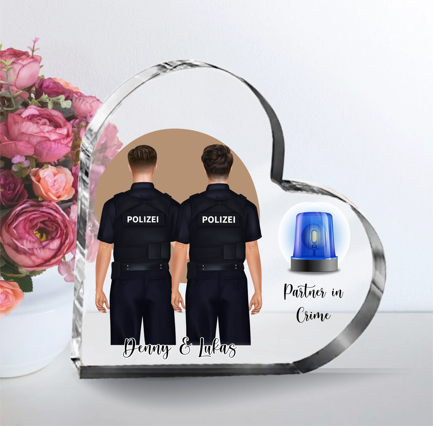 2-3 Polizisten Herz Glasaufsteller