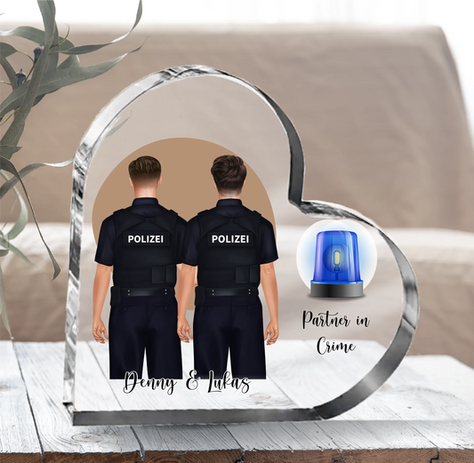 2-3 Polizisten Herz Glasaufsteller