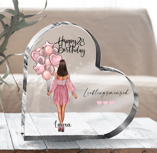 Birthday Girl Herz Glasaufsteller
