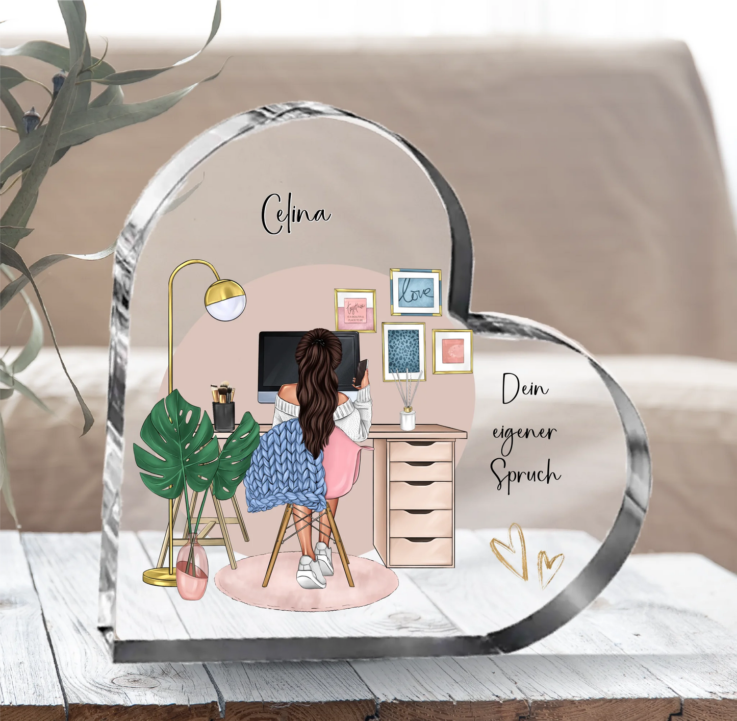 Am Schreibtisch Herz Glasaufsteller