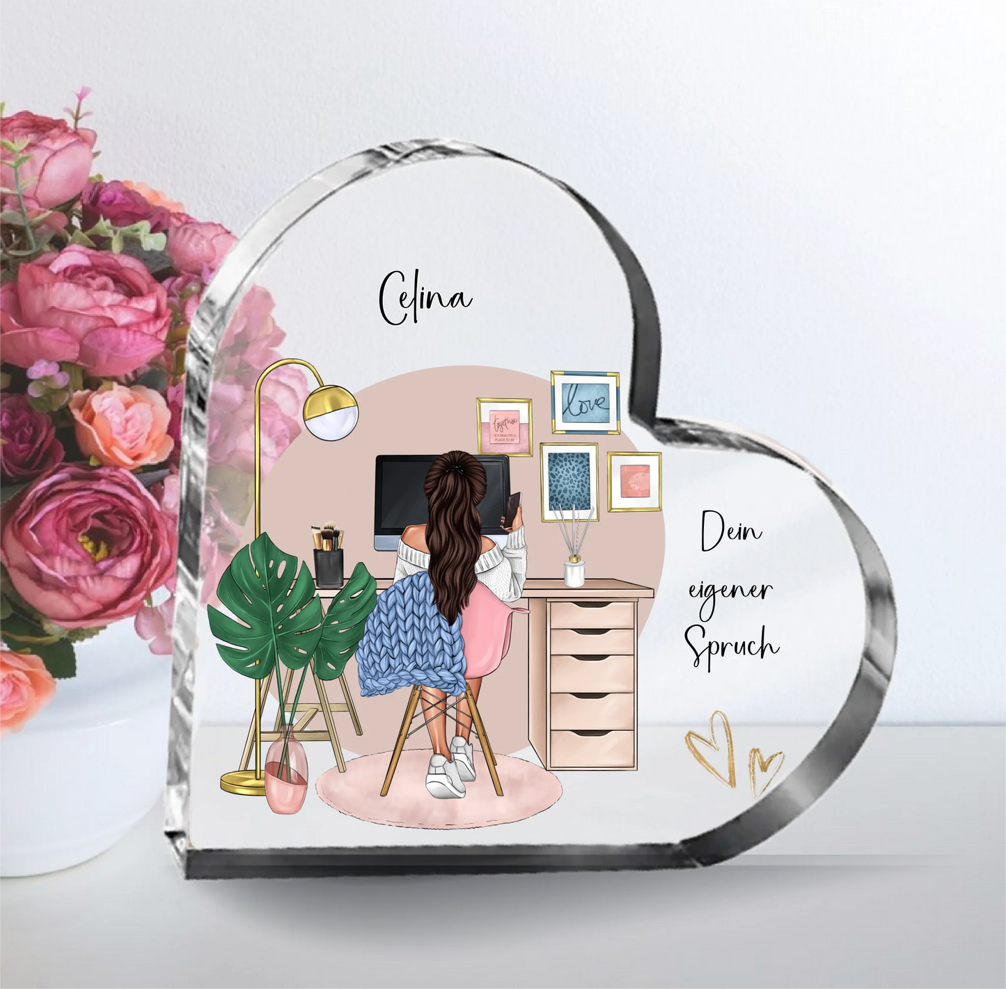 Am Schreibtisch Herz Glasaufsteller