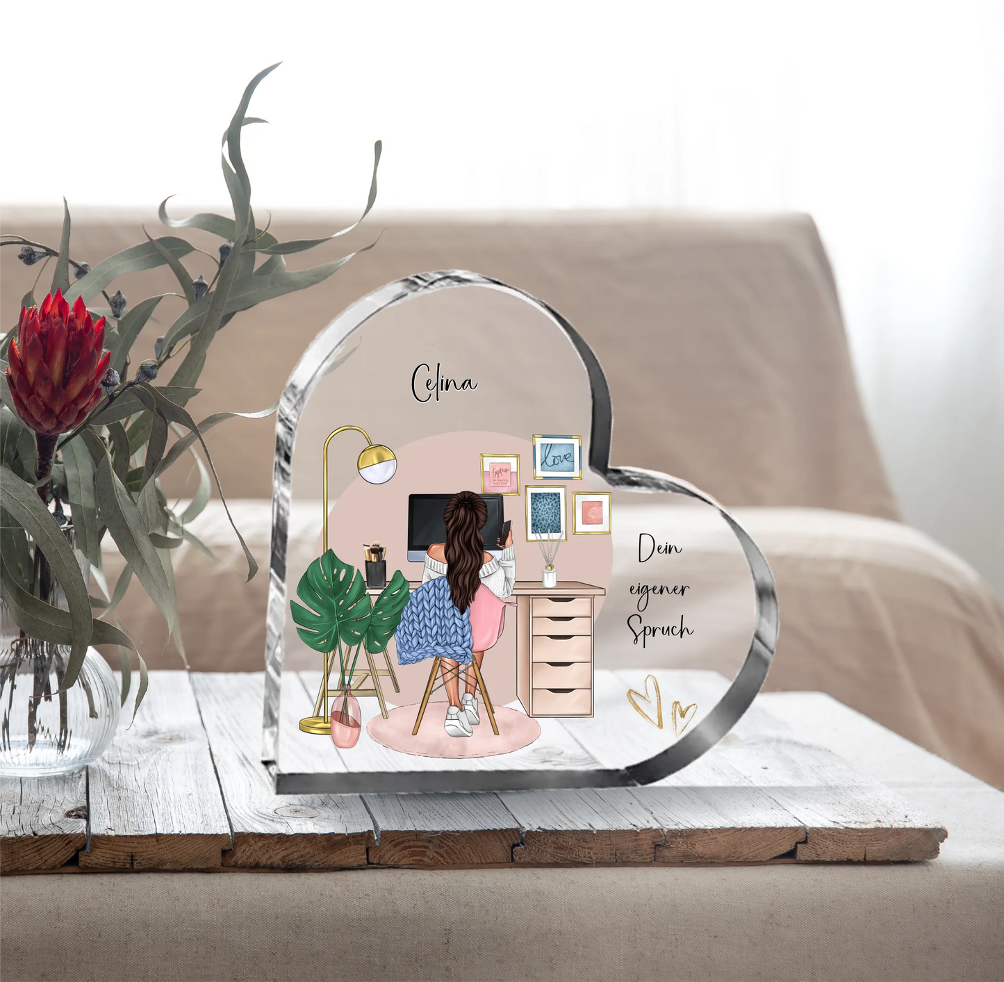 Am Schreibtisch Herz Glasaufsteller