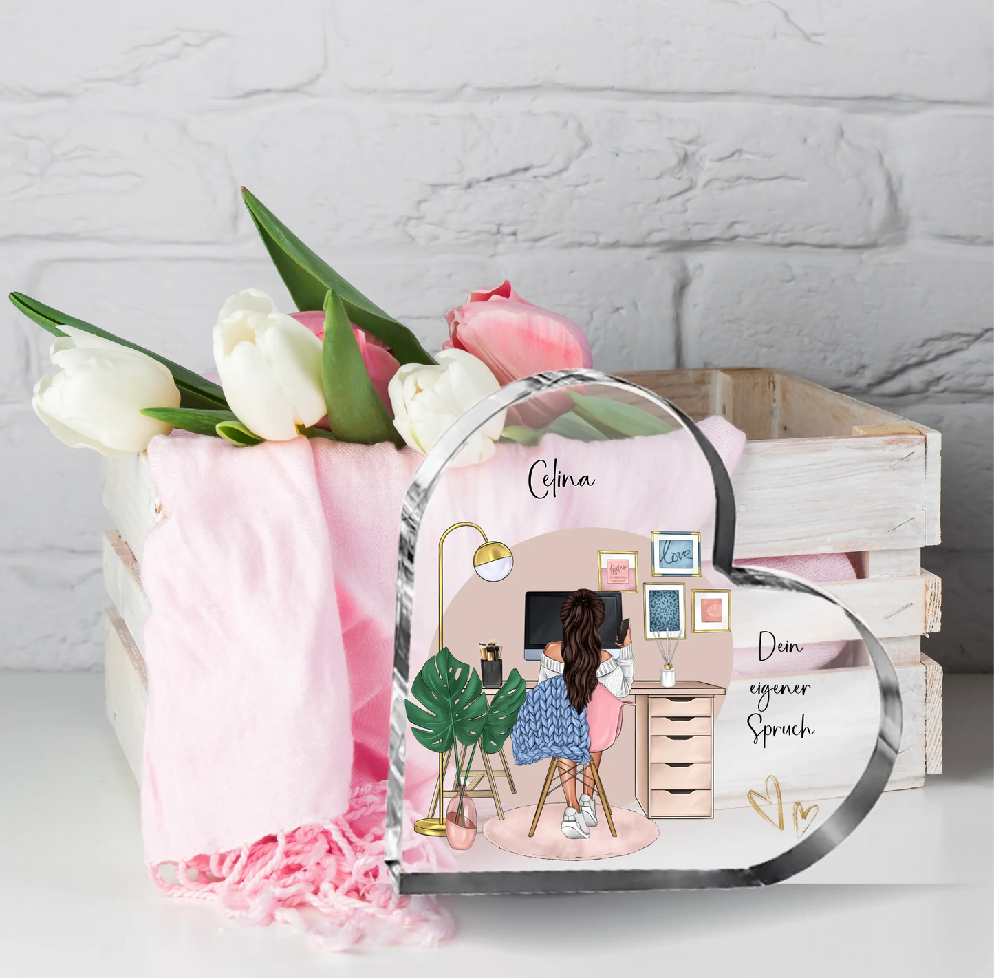 Am Schreibtisch Herz Glasaufsteller