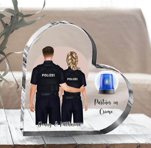 Polizist & Polizistin Herz Glasaufsteller