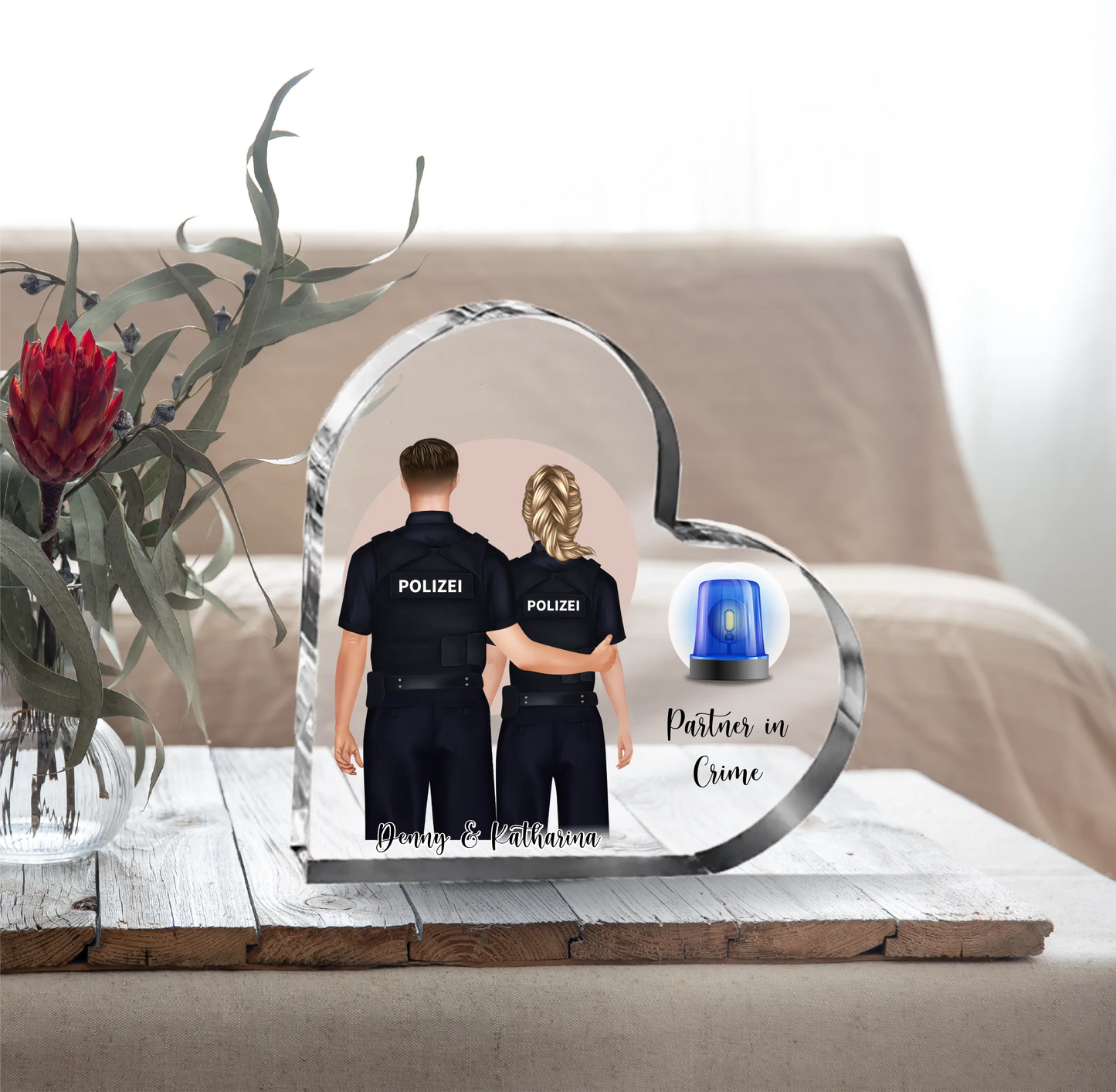 Polizist & Polizistin Herz Glasaufsteller
