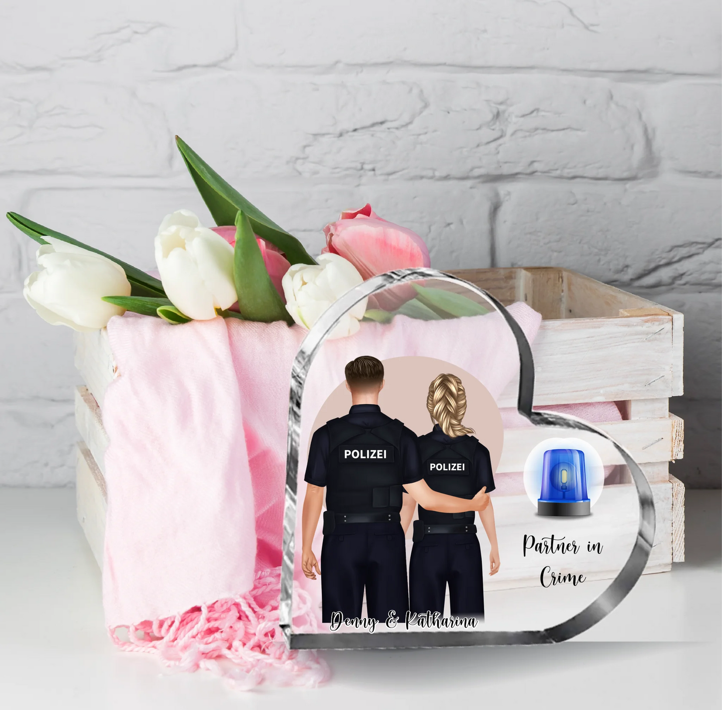 Polizist & Polizistin Herz Glasaufsteller