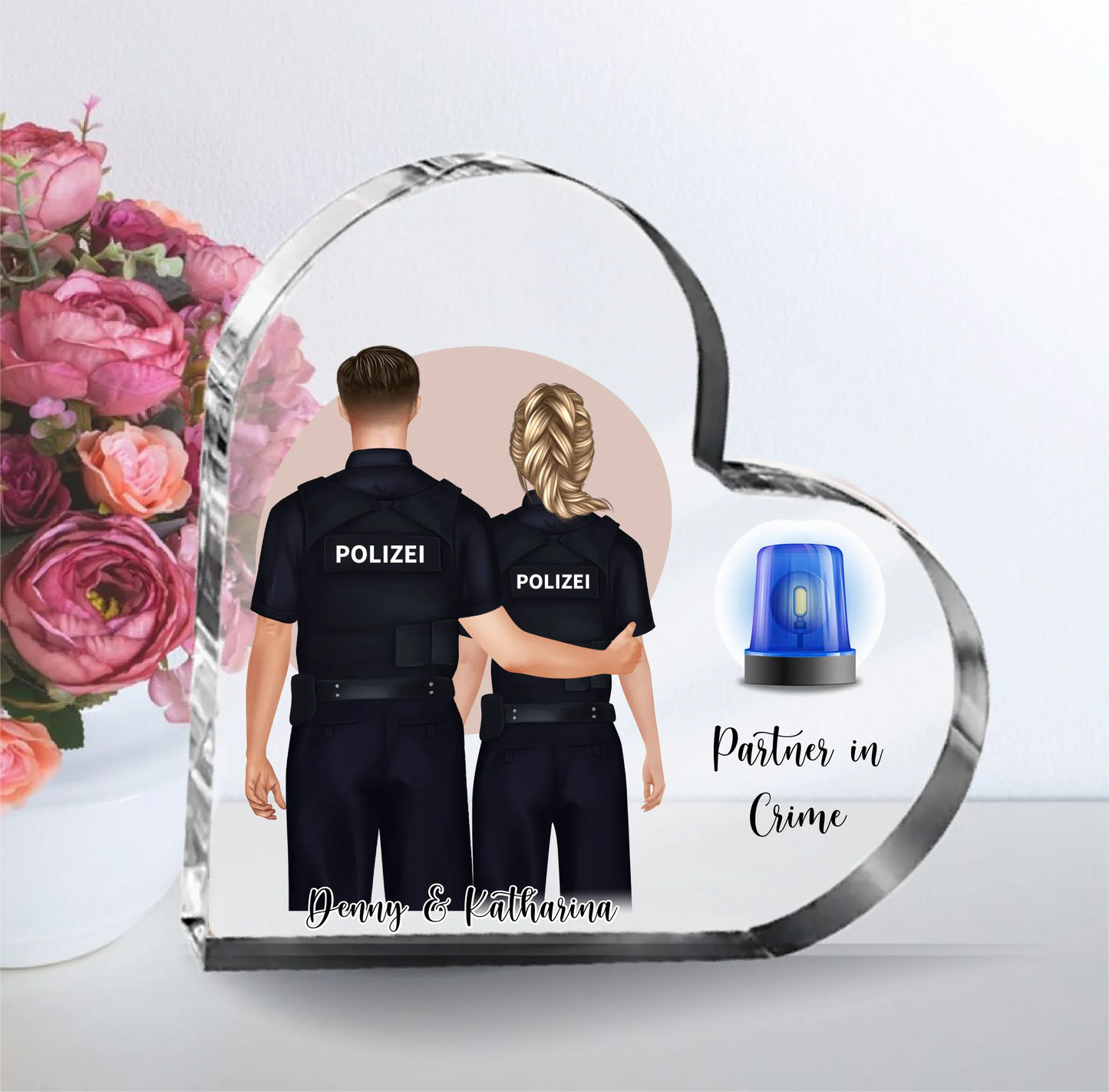 Polizist & Polizistin Herz Glasaufsteller