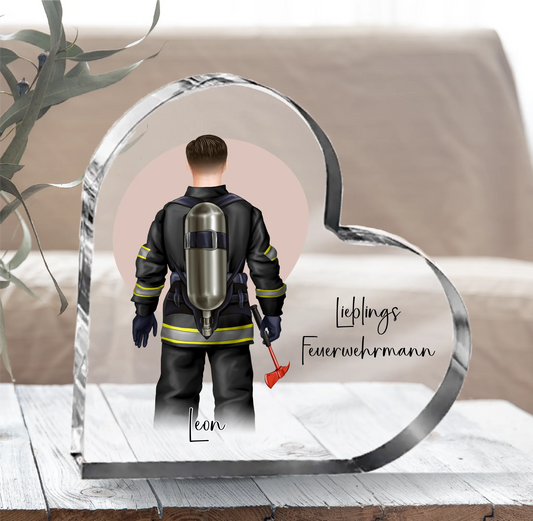 1-2 Personen Feuerwehr Herz Glasaufsteller