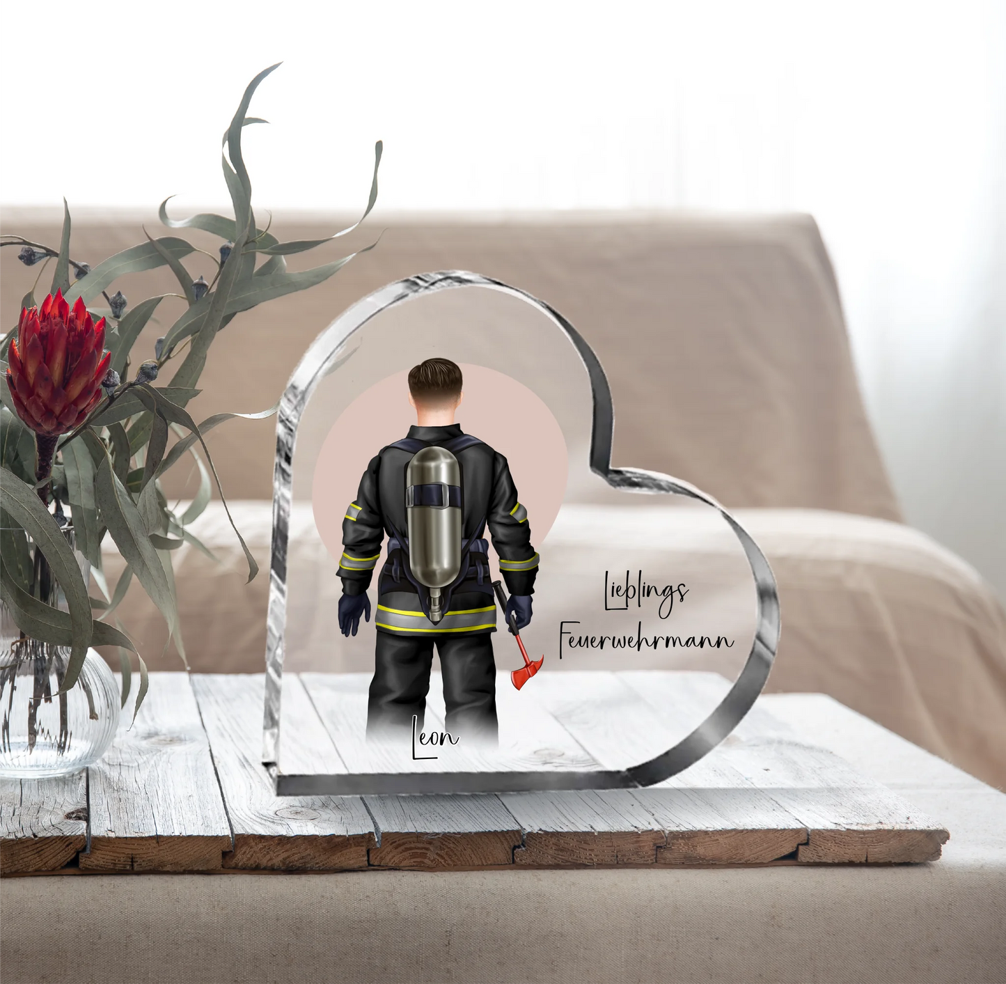 1-2 Personen Feuerwehr Herz Glasaufsteller