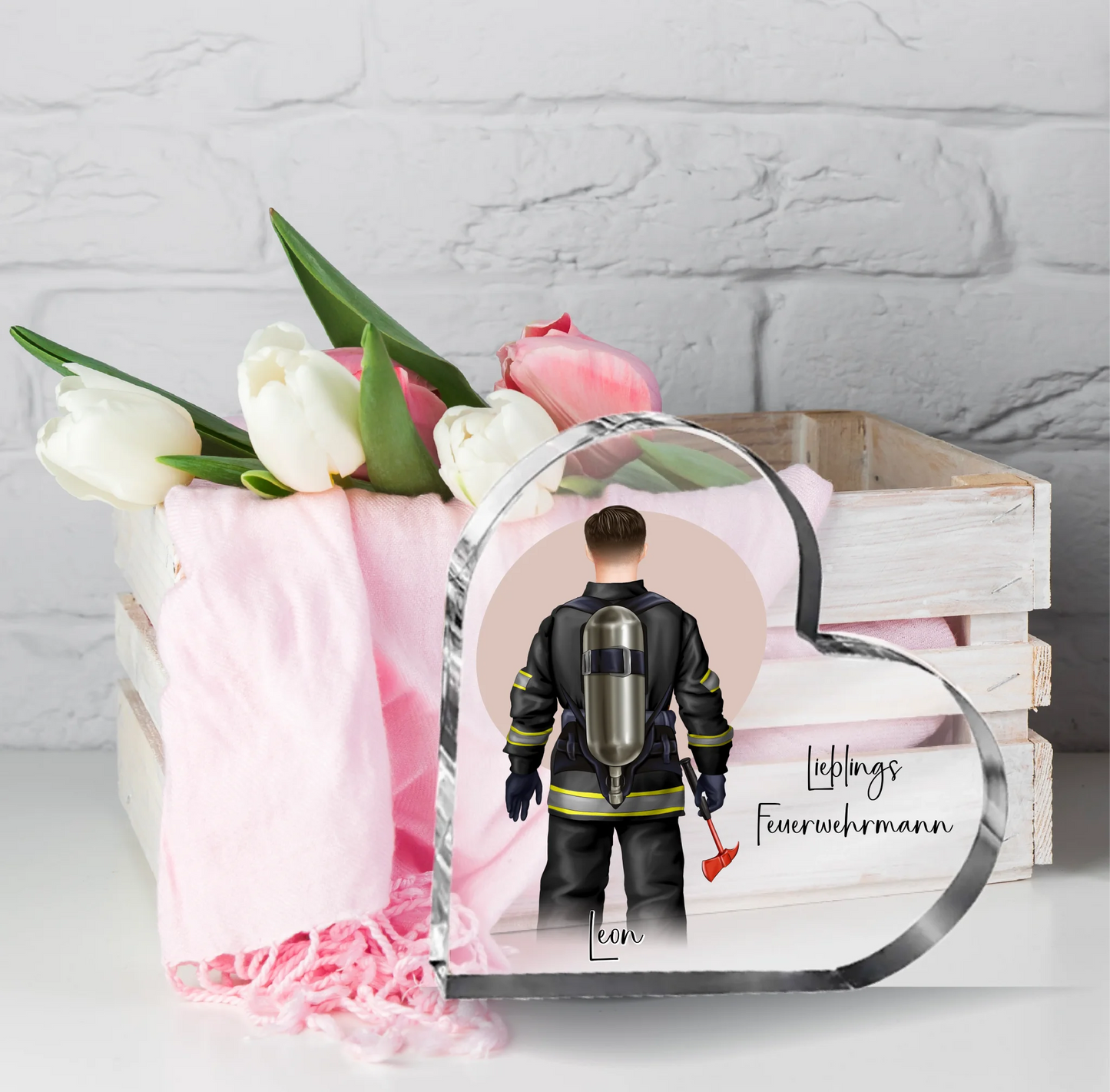 1-2 Personen Feuerwehr Herz Glasaufsteller