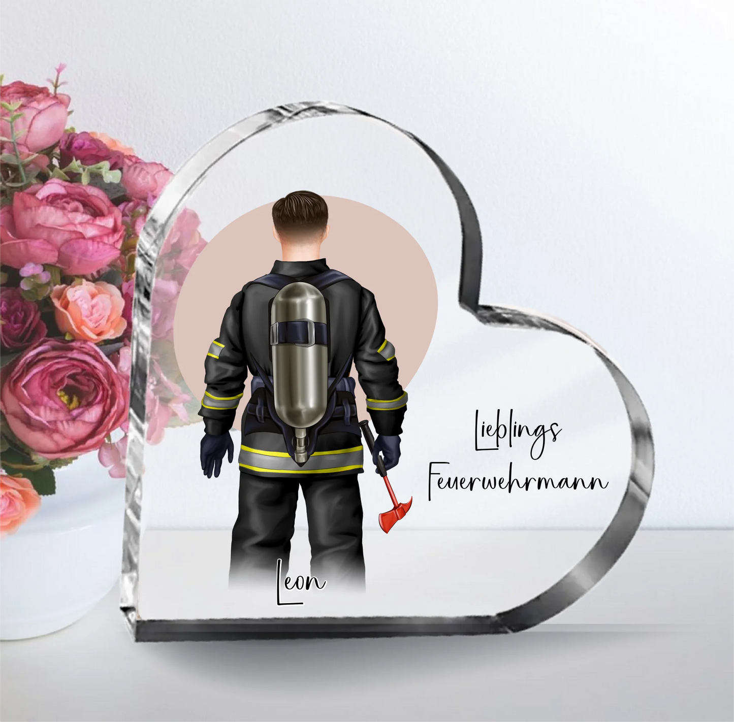 1-2 Personen Feuerwehr Herz Glasaufsteller