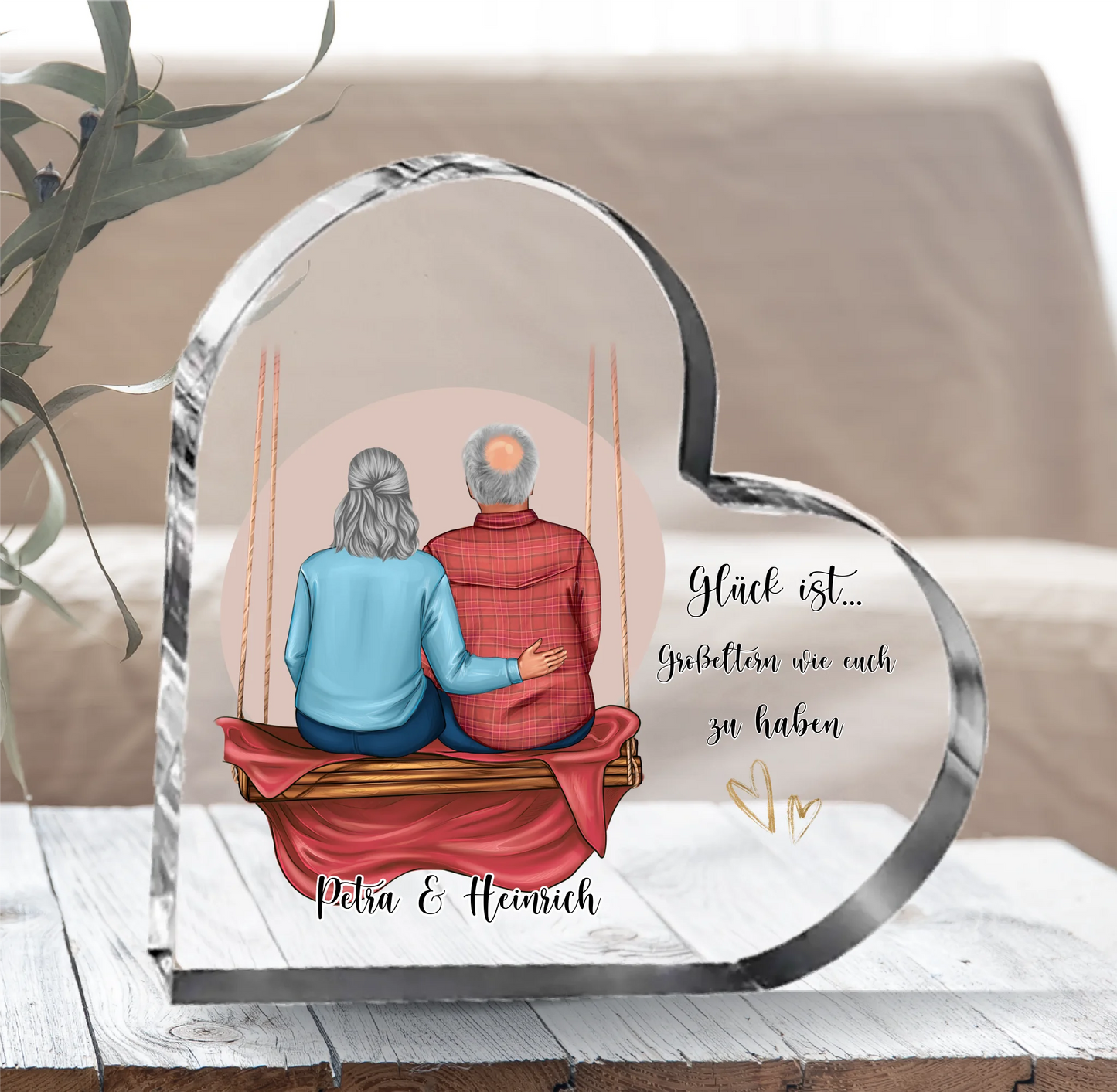 Oma & Opa Herz Glasaufsteller