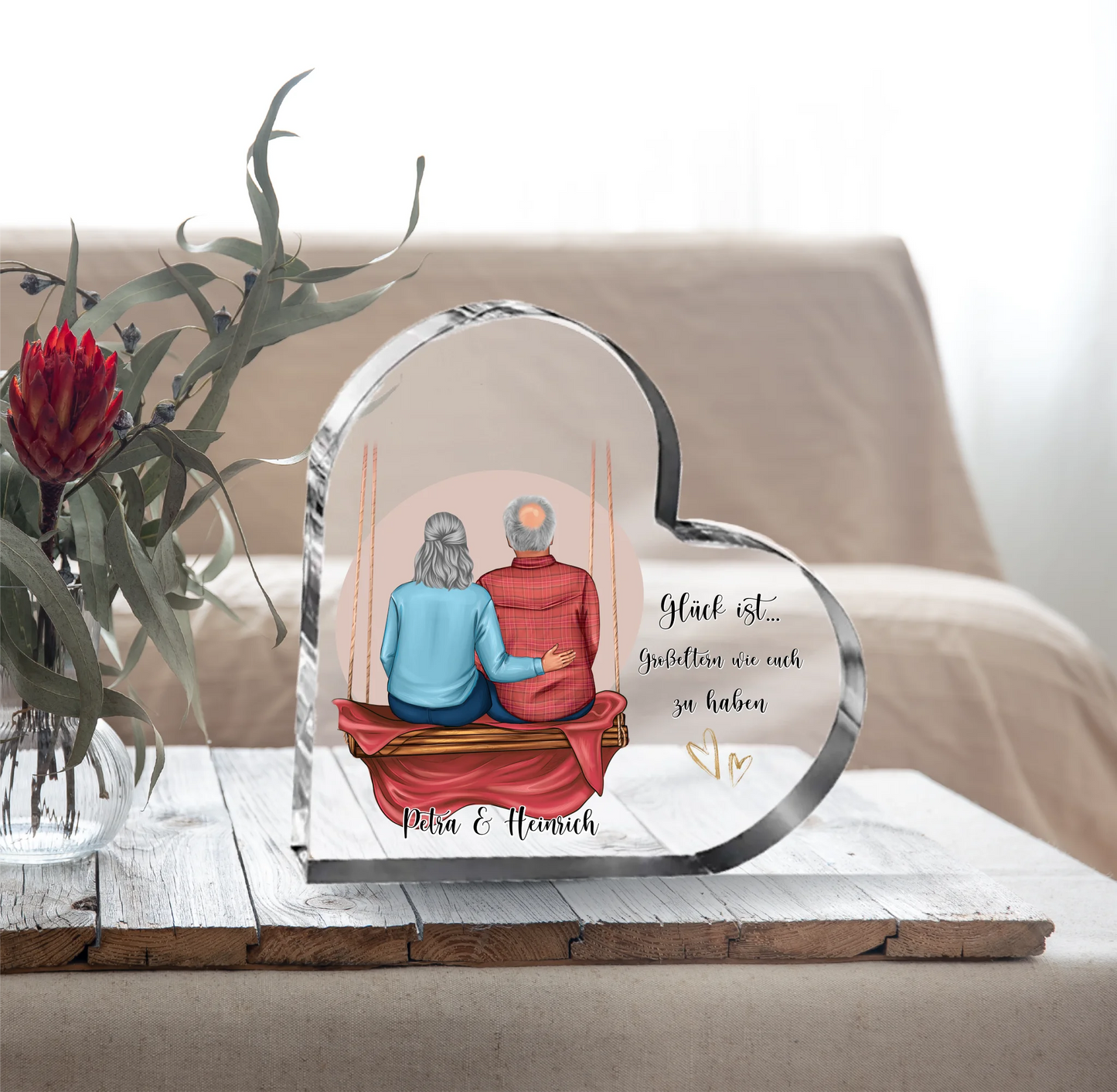 Oma & Opa Herz Glasaufsteller