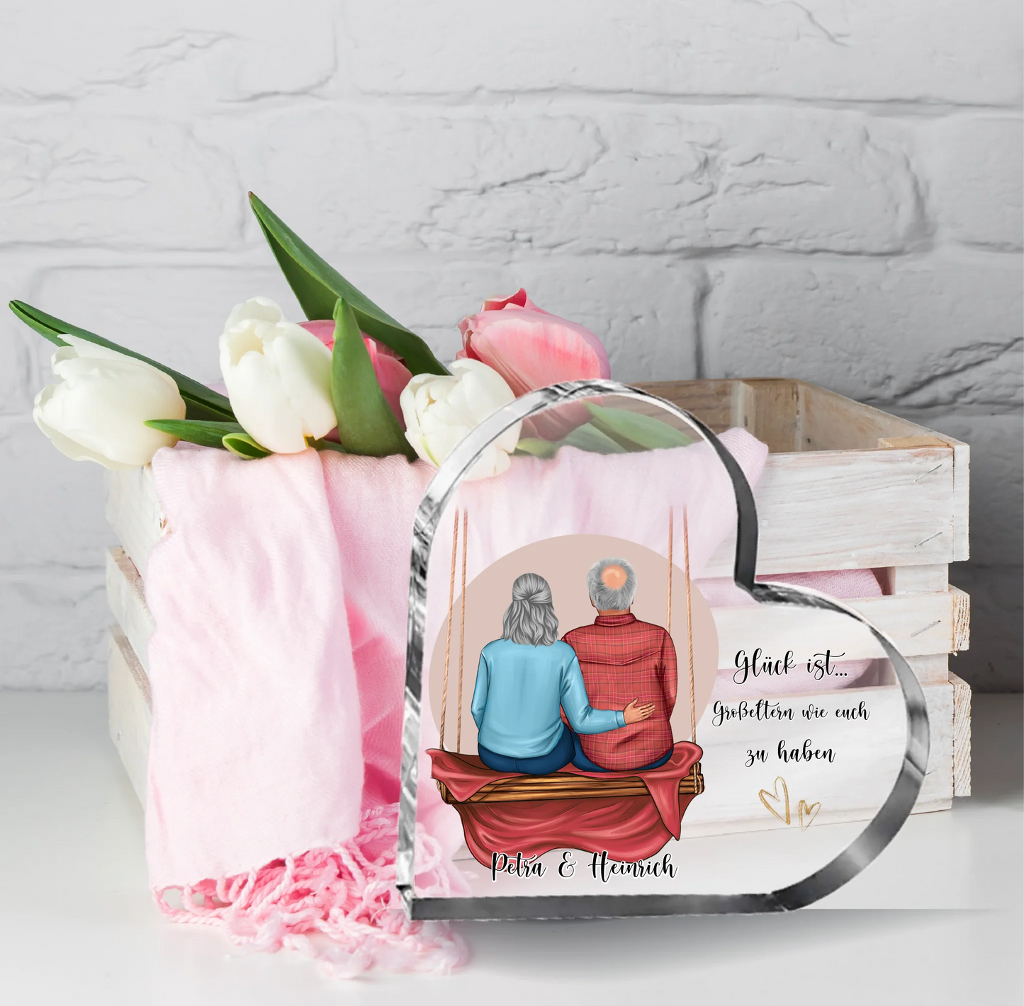 Oma & Opa Herz Glasaufsteller