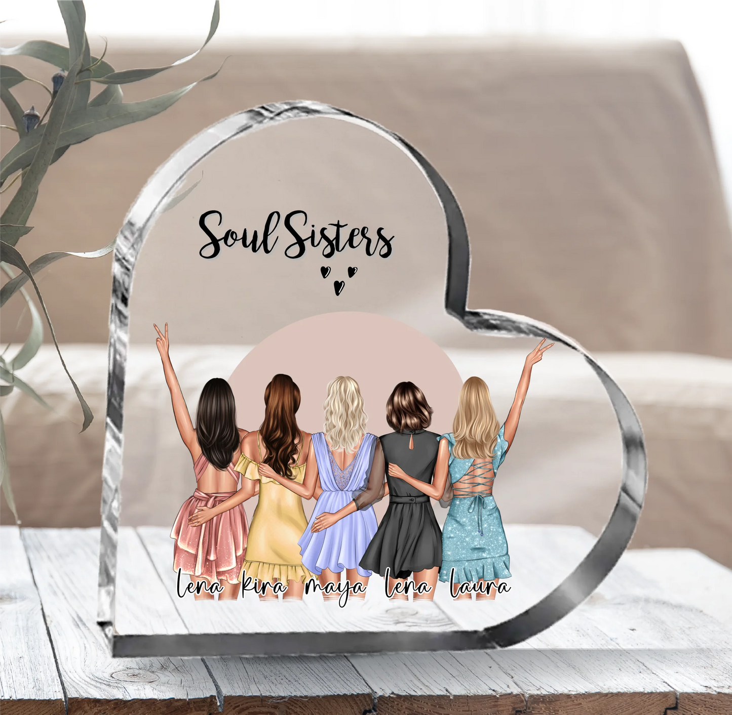 5-6 Freundinnen Herz Glasaufsteller