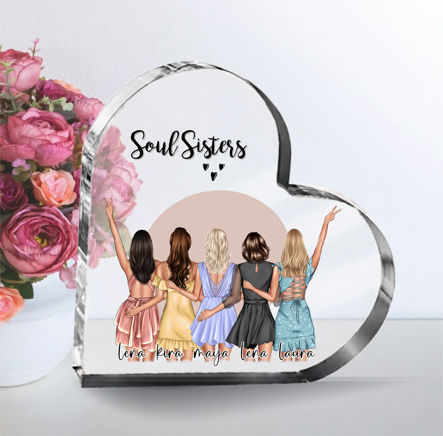 5-6 Freundinnen Herz Glasaufsteller