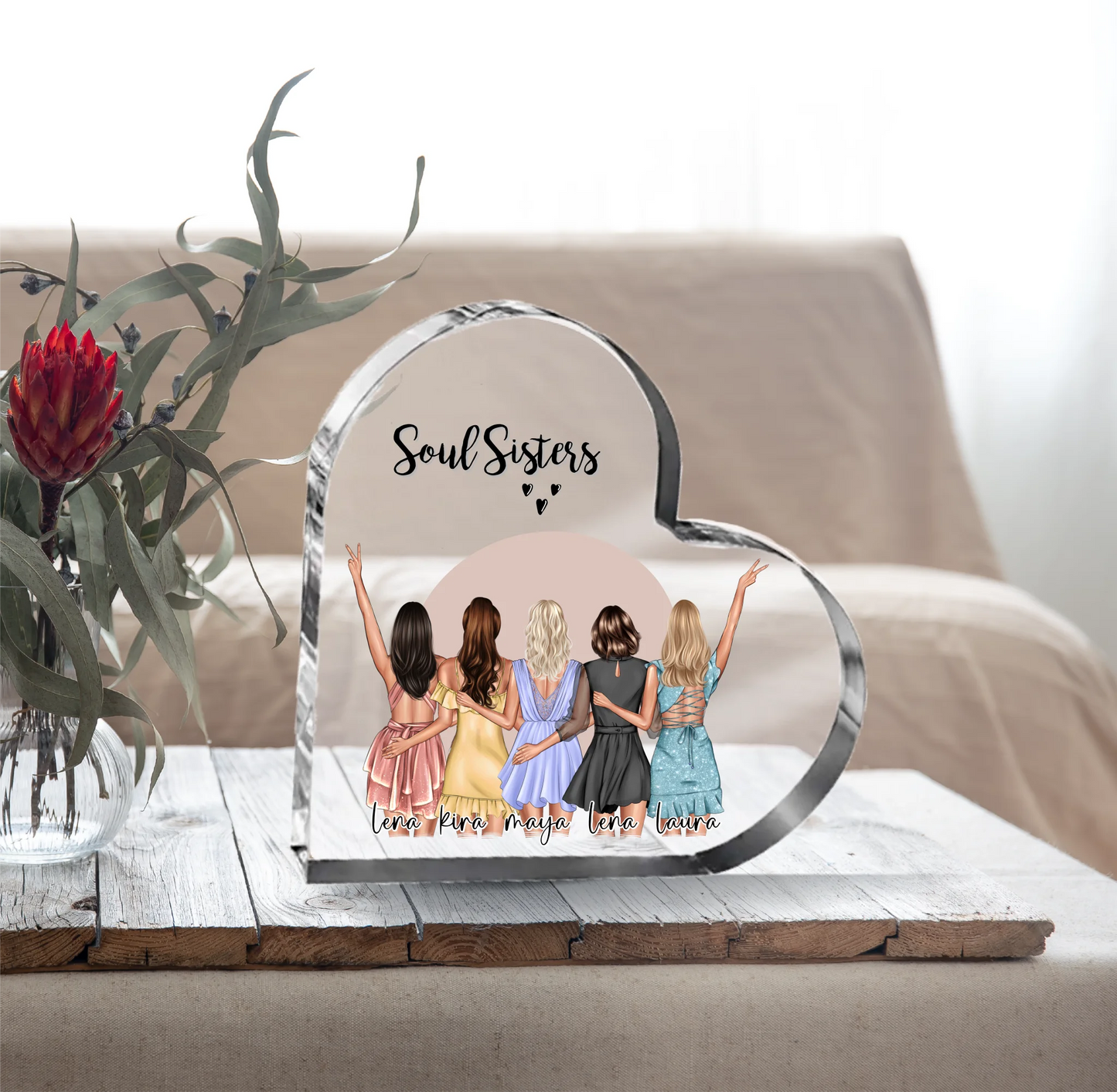 5-6 Freundinnen Herz Glasaufsteller