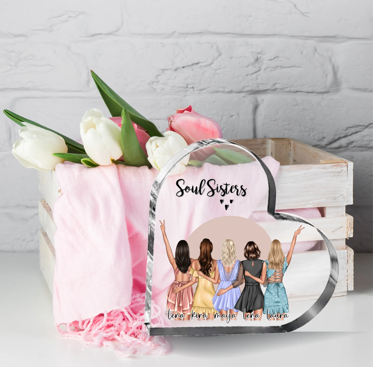 5-6 Freundinnen Herz Glasaufsteller