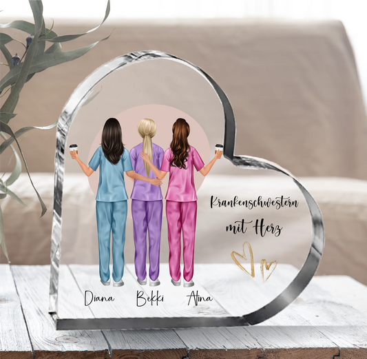 3-5 Krankenschwestern Herz Glasaufsteller