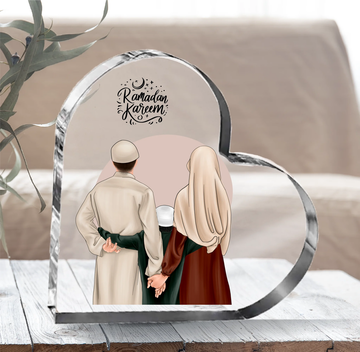Muslimische Familie Herz Glasaufsteller