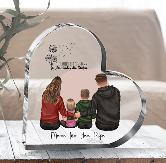 Familie 4-6 Personen Herz Glasaufsteller