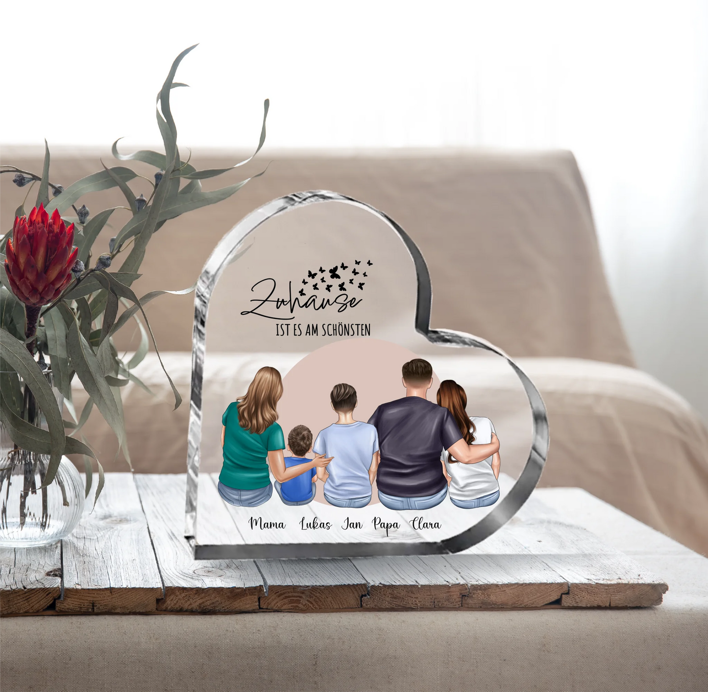 Familie 4-5 Personen Herz Glasaufsteller