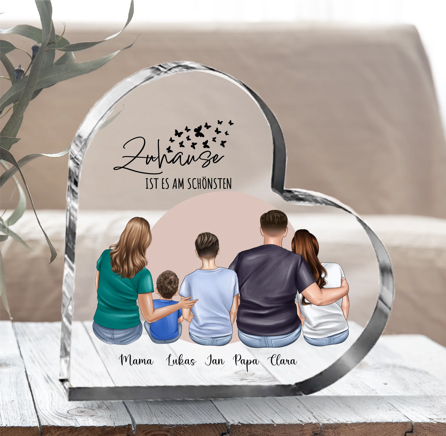Familie 4-5 Personen Herz Glasaufsteller