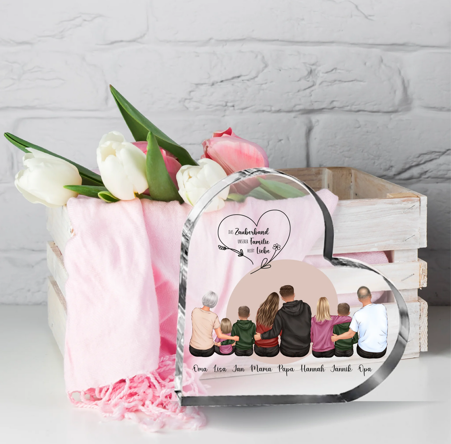 Familie 5-8 Personen Herz Glasaufsteller