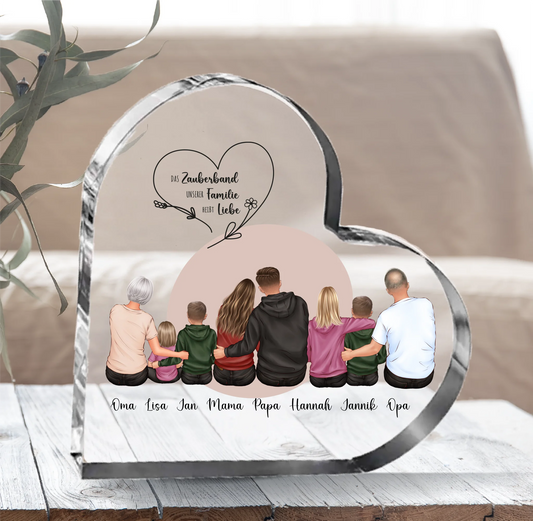 Familie 5-8 Personen Herz Glasaufsteller