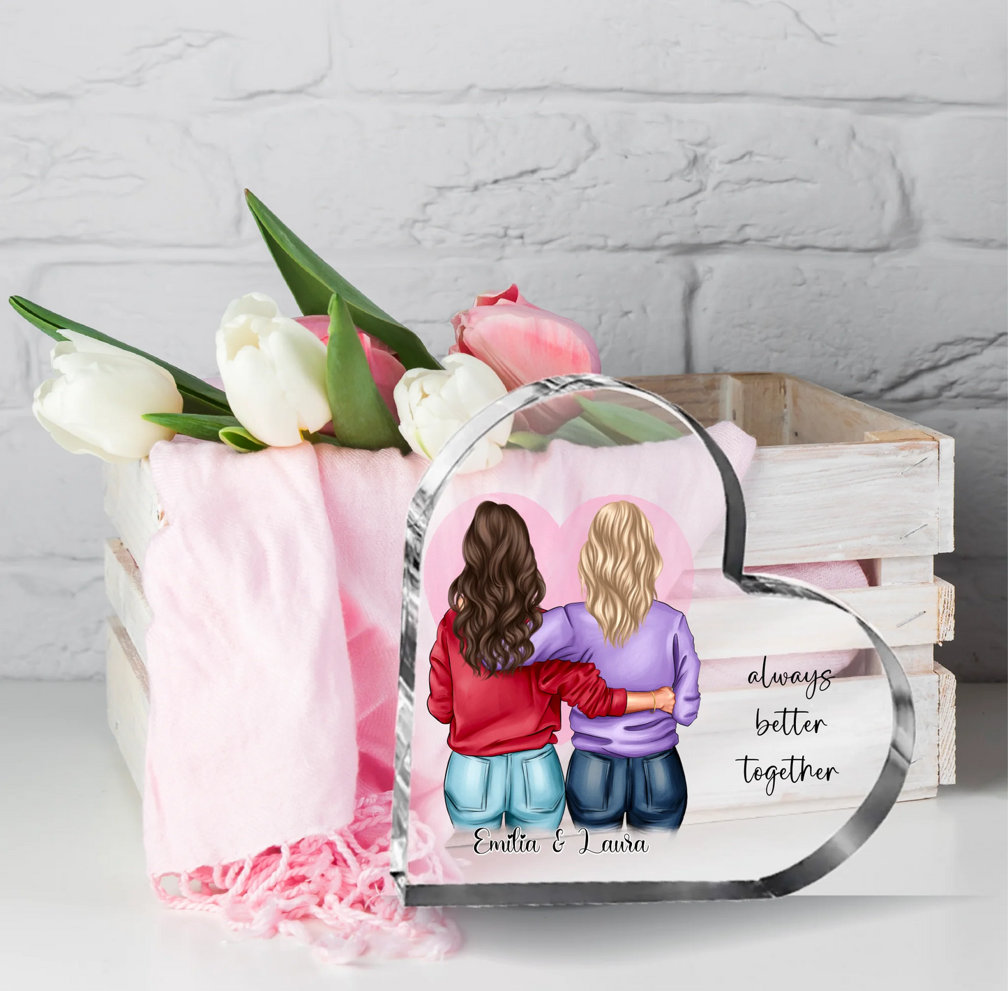 2-4 Beste Freundinnen Herz Glasaufsteller
