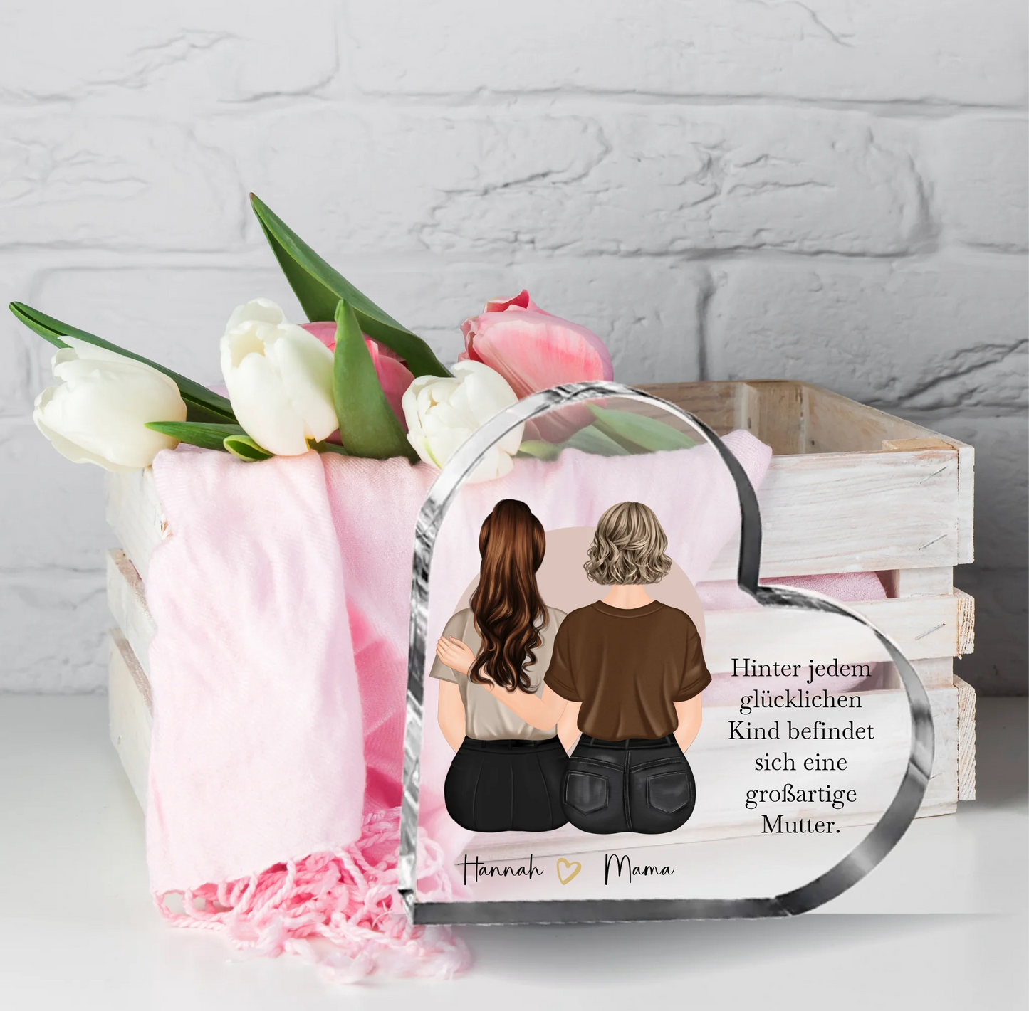 Mama & Tochter Herz Glasaufsteller