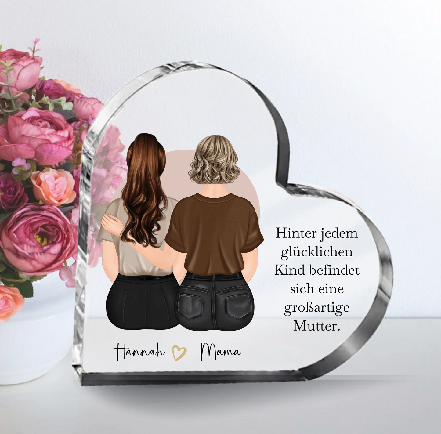 Mama & Tochter Herz Glasaufsteller