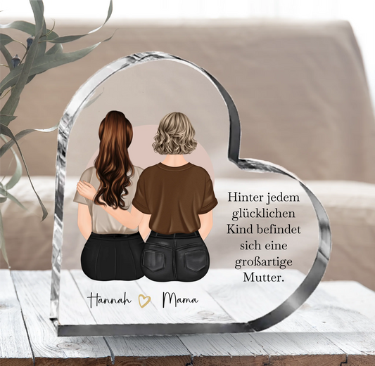 Mama & Tochter Herz Glasaufsteller