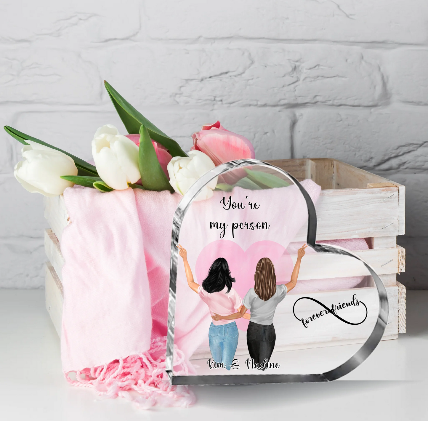 2-4 Freundinnen Herz Glasaufsteller